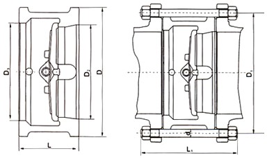 h76h夹双瓣旋启式止回阀结构图